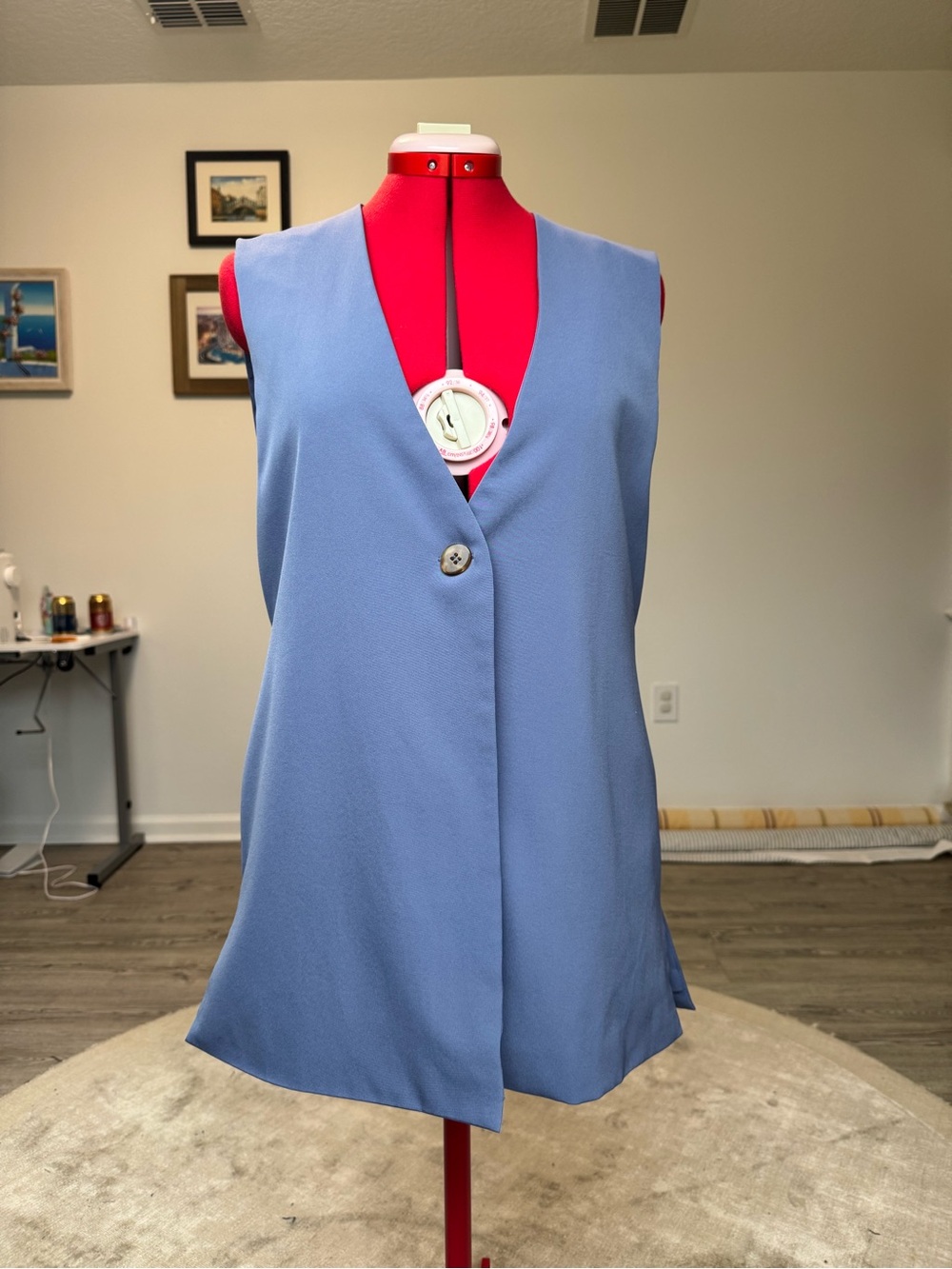 Jason Wu Button Front Long Vest - Dusty Blue